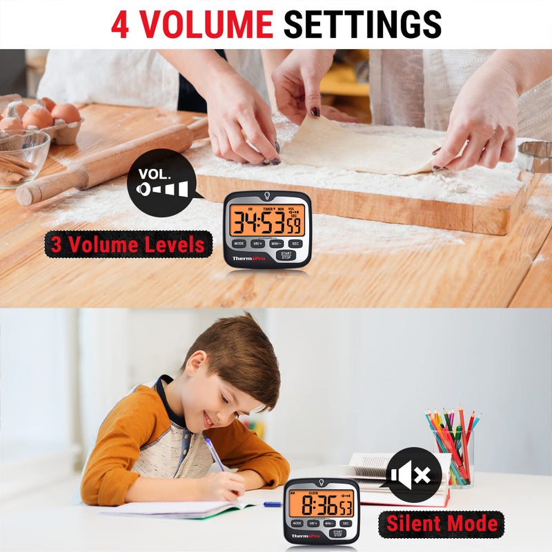 ThermoPro TM01 Kitchen Timers for Cooking with Count Up Countdown Timer, Digital Timer for Kids Students with Touch Backlight, Study Timers for Classroom Teacher Supplies - Image 4
